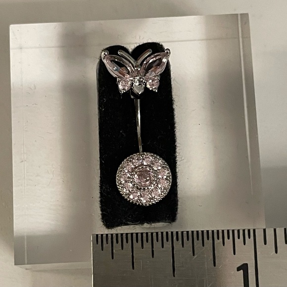 14g- Pink Rhinestone Butterfly Surgical Stainless Steel Belly Ring NWT - Picture 7 of 10